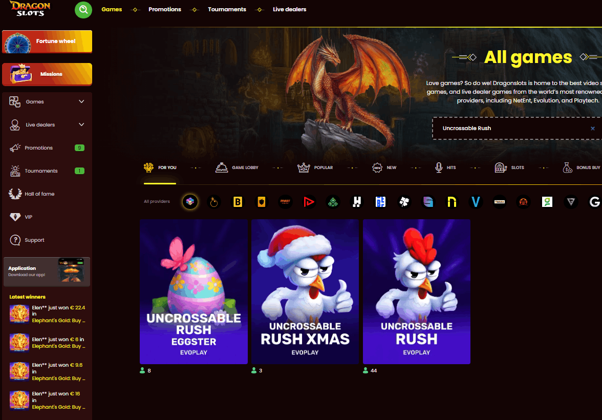 Dragonslots Casino – Uncrossable Rush met 825% welkomstbonus en 650 gratis spins
